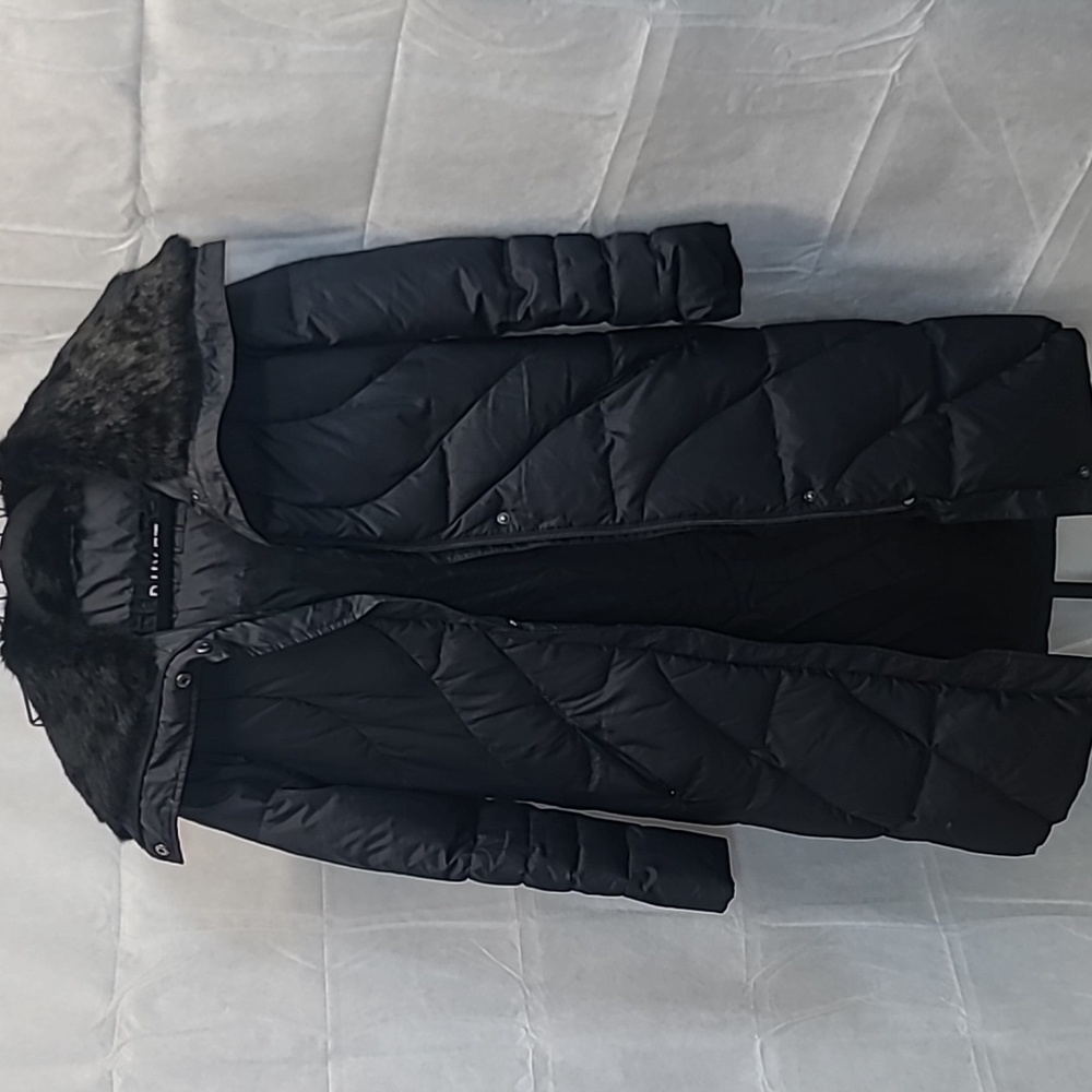Hilary Radley Duvet Black Down Puffer Coat With Fur Collar Size 4